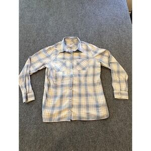 LL Bean Shirt Women’s Medium Blue Plaid Flannel Button Front Casual Outdoor Top